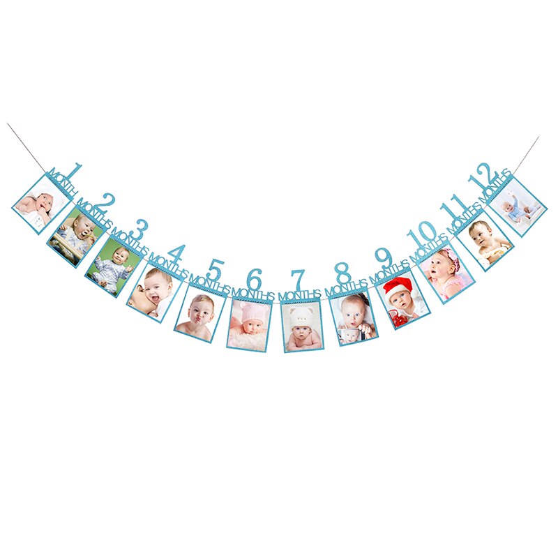 Nummer Frame Kids Decoraties 1-12 Maand Baby Foto Houder Foto Banner Maandelijkse Fotolijst Muur Baby foto Map: Blauw