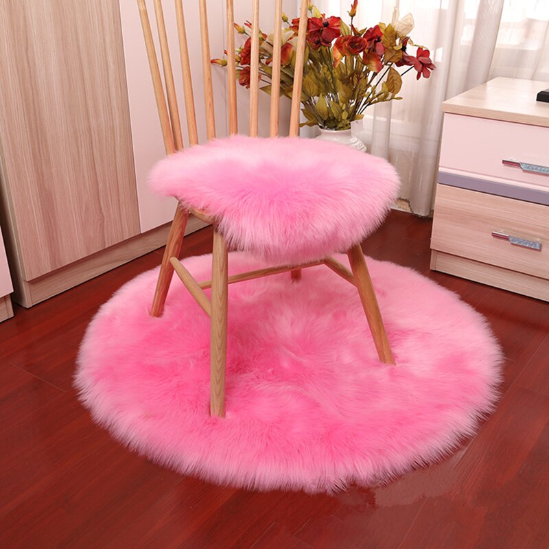 55X55cm Pluizige Faux Fur Ronde Tafel Tapijt Harige Seat Mat Baby Foto Props Achtergrond Deken Pluizige Kussen Milestone Deken