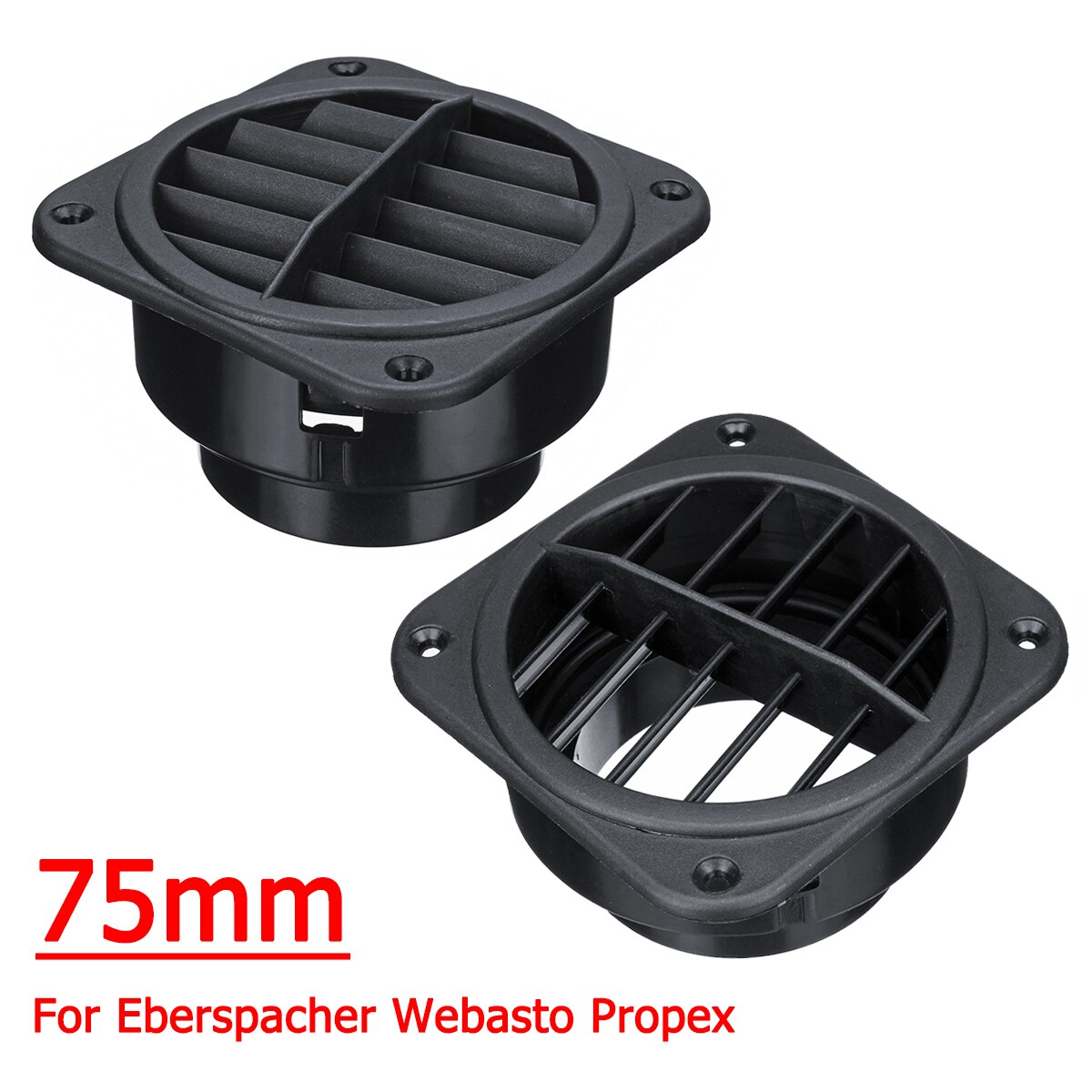 Universal Car Warm Air Outlet Vents - 2 Piece Black Plastic Replacement Vents For 60mm Ducting