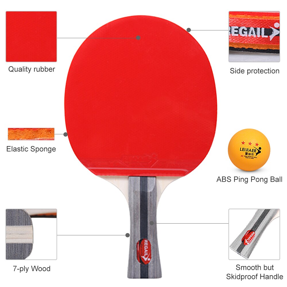 Ping Pong Paddles Table Tennis Rackets 2 Ping Pong Bats Long Short Handle Ping Pong Racket Set Racquet Bundle Kit with 3 Balls