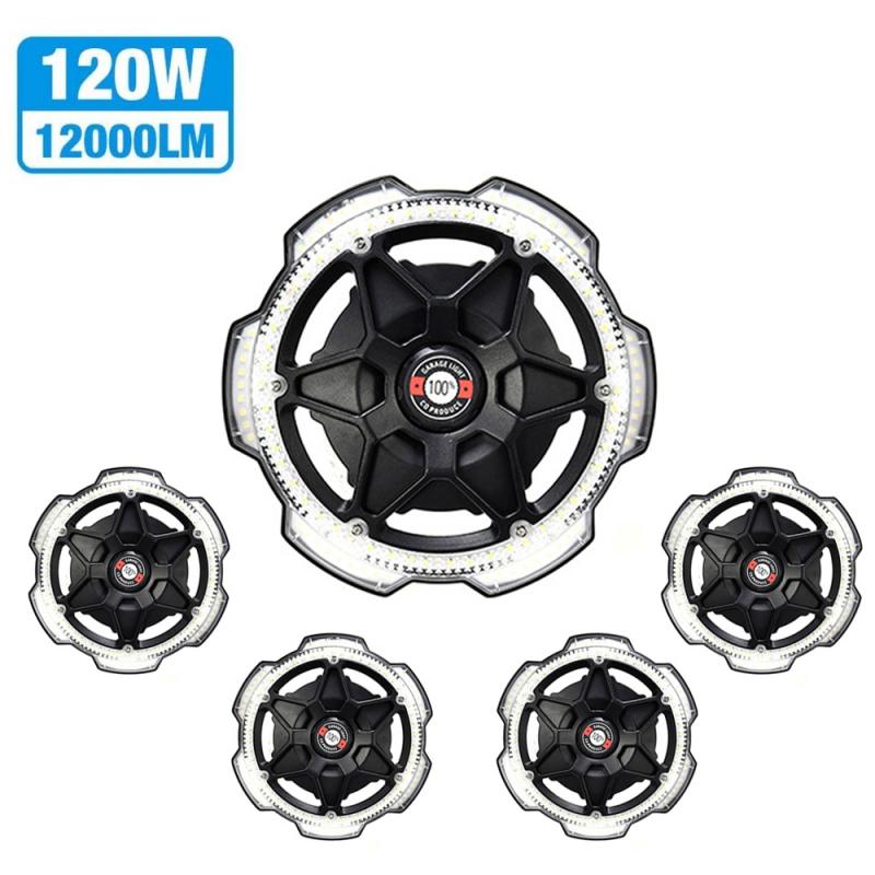 Multi- Point Illumination,120W Garage Ceiling Light Round 5 Head Lighting: black