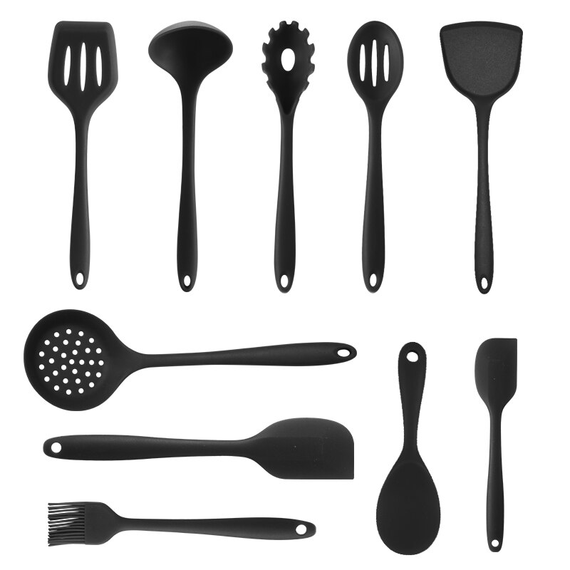 10Pcs Black/Red Non-stick Baking Cookware Set Silicone Cooking Gadgets Spatula Spoon Kitchen Utensils DIY Cooking Tools: Black