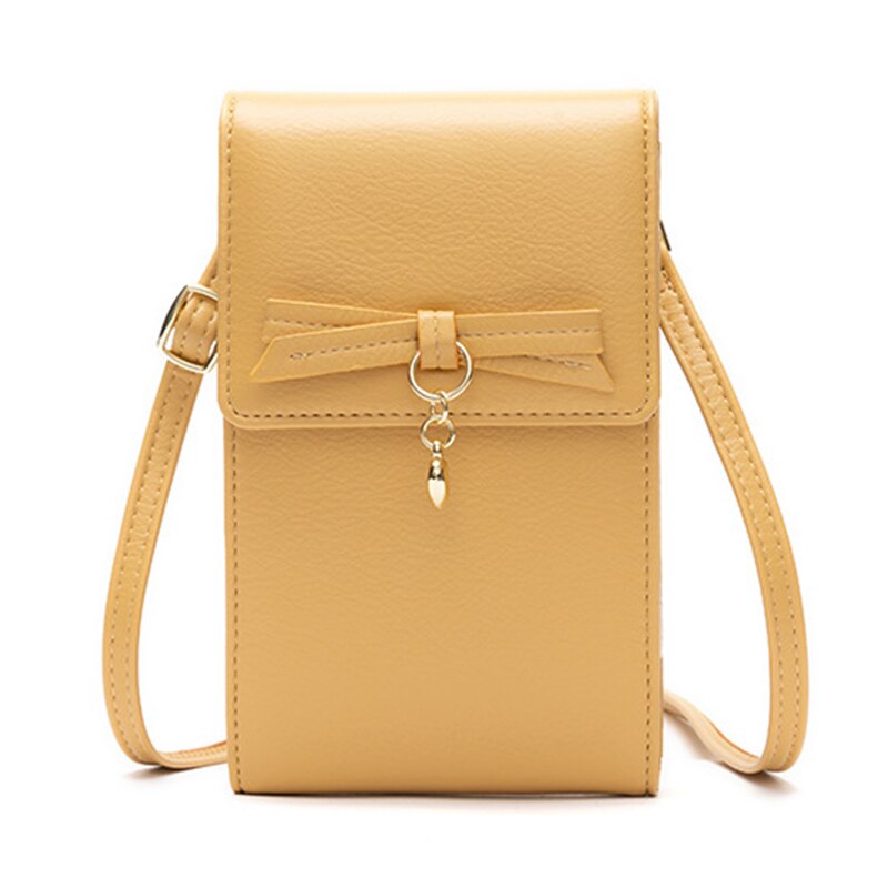 Kleine schoudertassen dames strik dames portemonnee pu leren crossbody tas dames telefoontasje dames: Geel