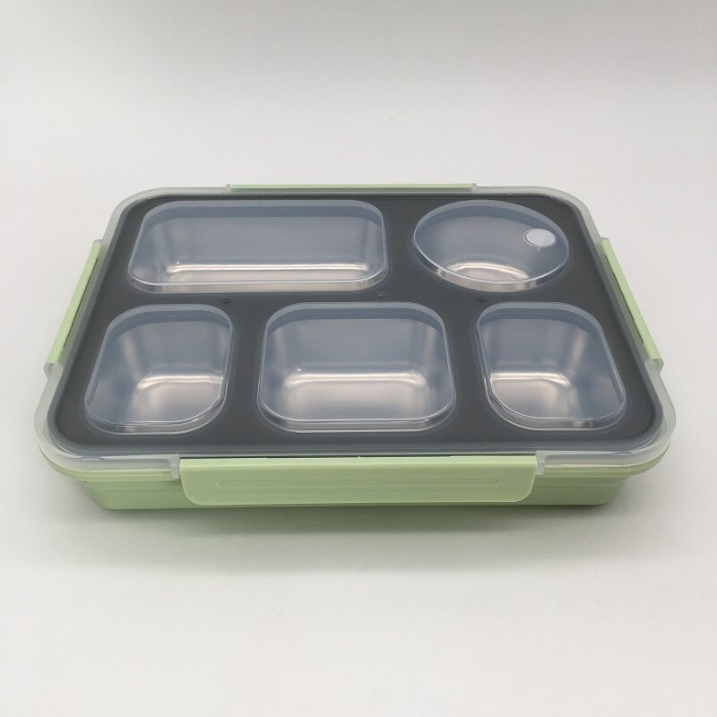 Rvs Lunchbox Voor Kid Verwarmd Lunchbox Keuken Accessoires Bento Box Maaltijd Prep Voedsel Container Opslag: Green 5 grip