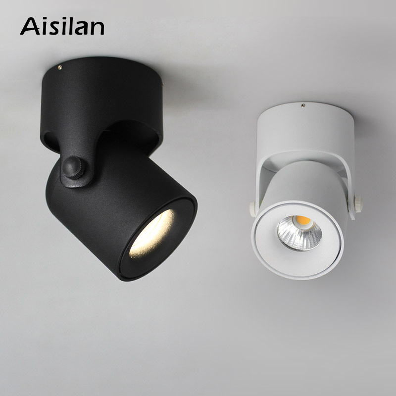 Aisilan ledet taklampe spot light downlight overflatemontert cob bakgrunnslys justerbar 180 grader foajé soverom lys