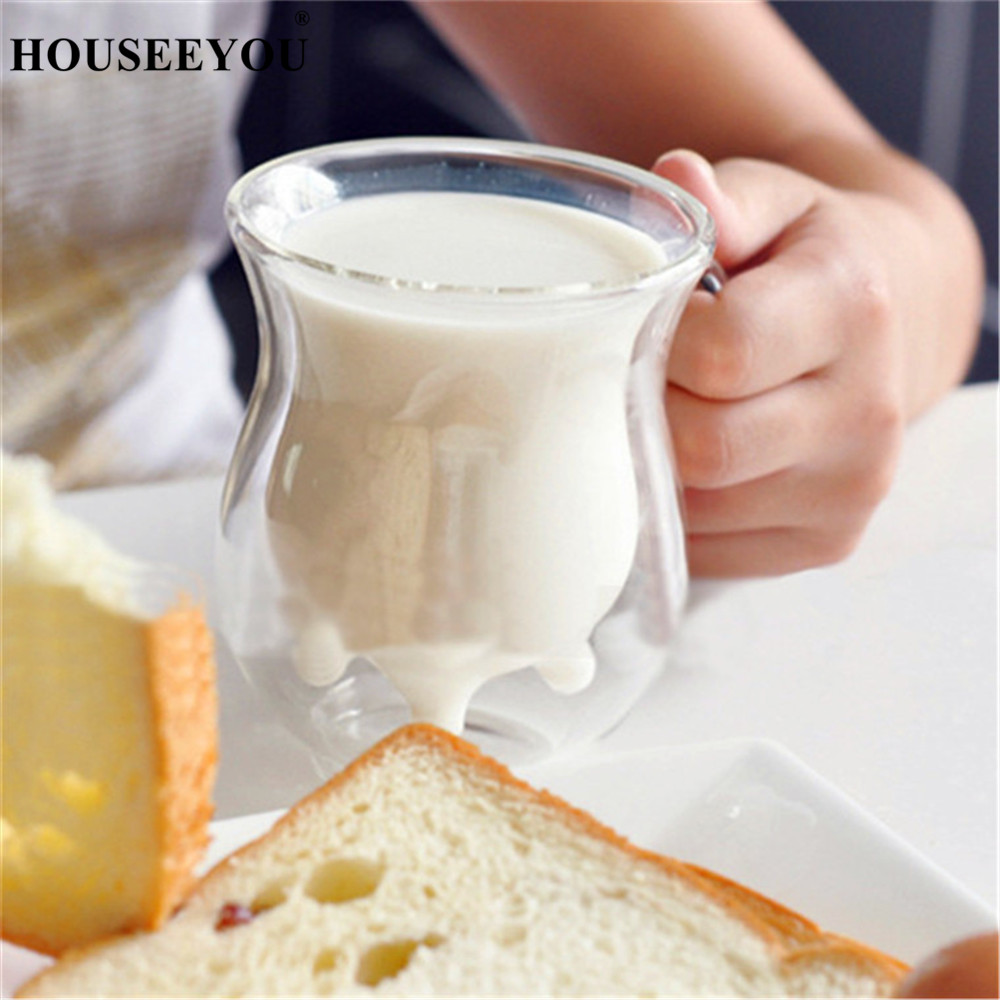 Houseeyou ko yver formet juice kande klar vin øl krus kop termoruder håndtag glas innovativ mælk creamer kaffe
