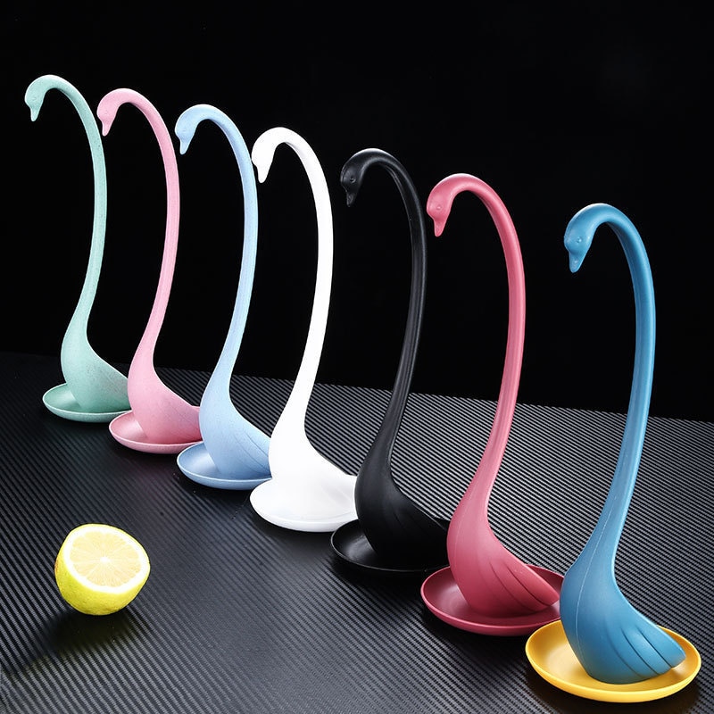 1Pc Swan Ladle Spoons with Tray Swan Shaped Ladle Special Swan Spoons Useful Kitchen Cooking Tool Plastic Ladle Home Table Decor