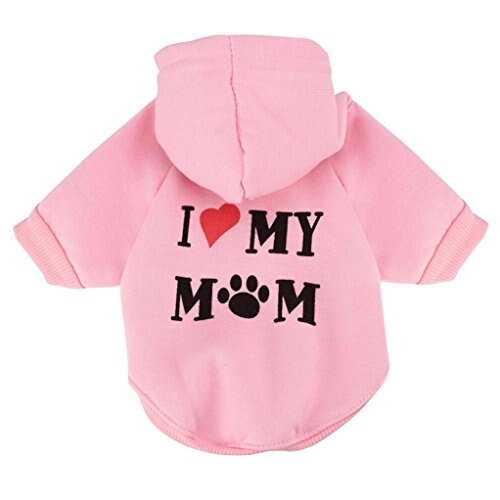 dog sweatshirt Cat and dog clothes jacket small dog hoodies Love My Mom print shirt Matador sweater pet supplies: Pink / M