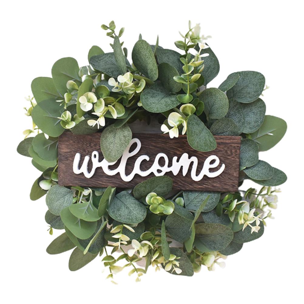 Welkom Teken Krans Kunstmatige Simulatie Leaf Krans Deur Decoratie Hanger Opknoping Slingers: Default Title