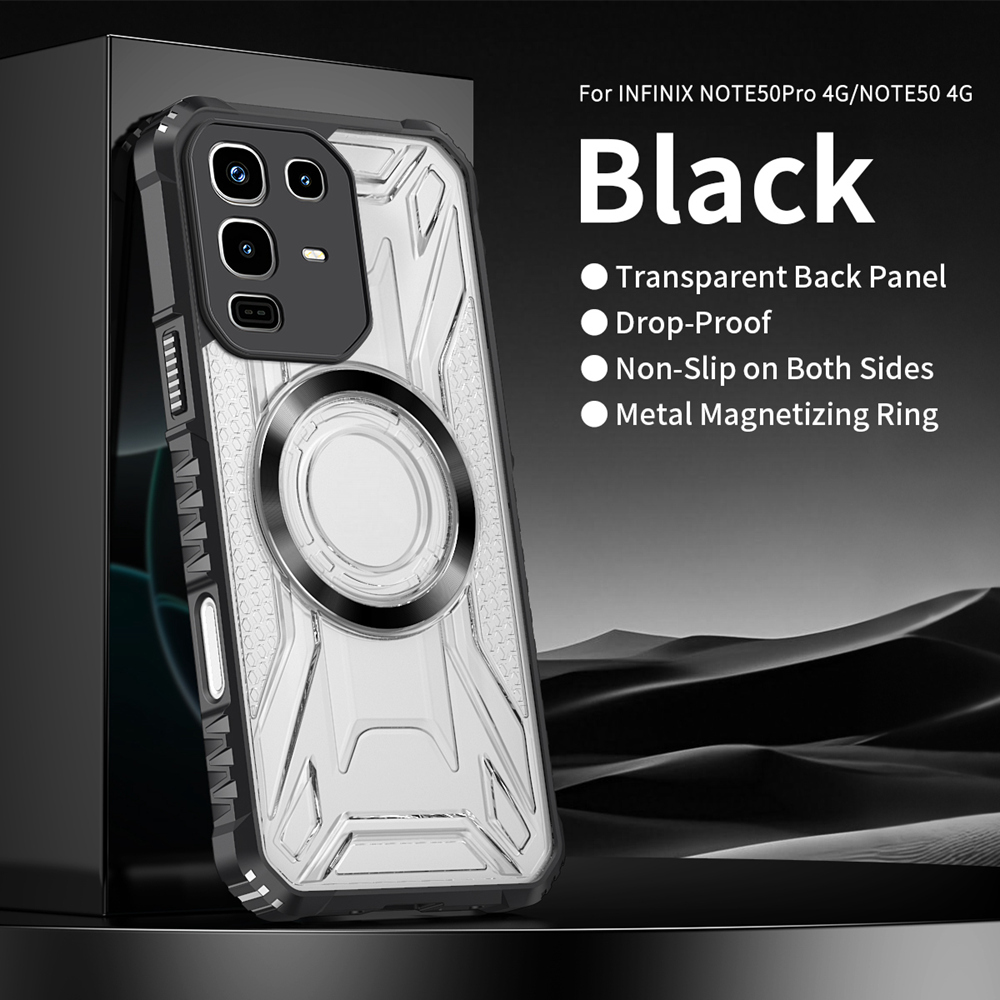 KEYSION Transparent Magnetic Case for Infinix Note 50 Pro 4G Silicone+PC Heavy Duty Shockproof Phone Cover for Infinix Note50 4G: ABS / black