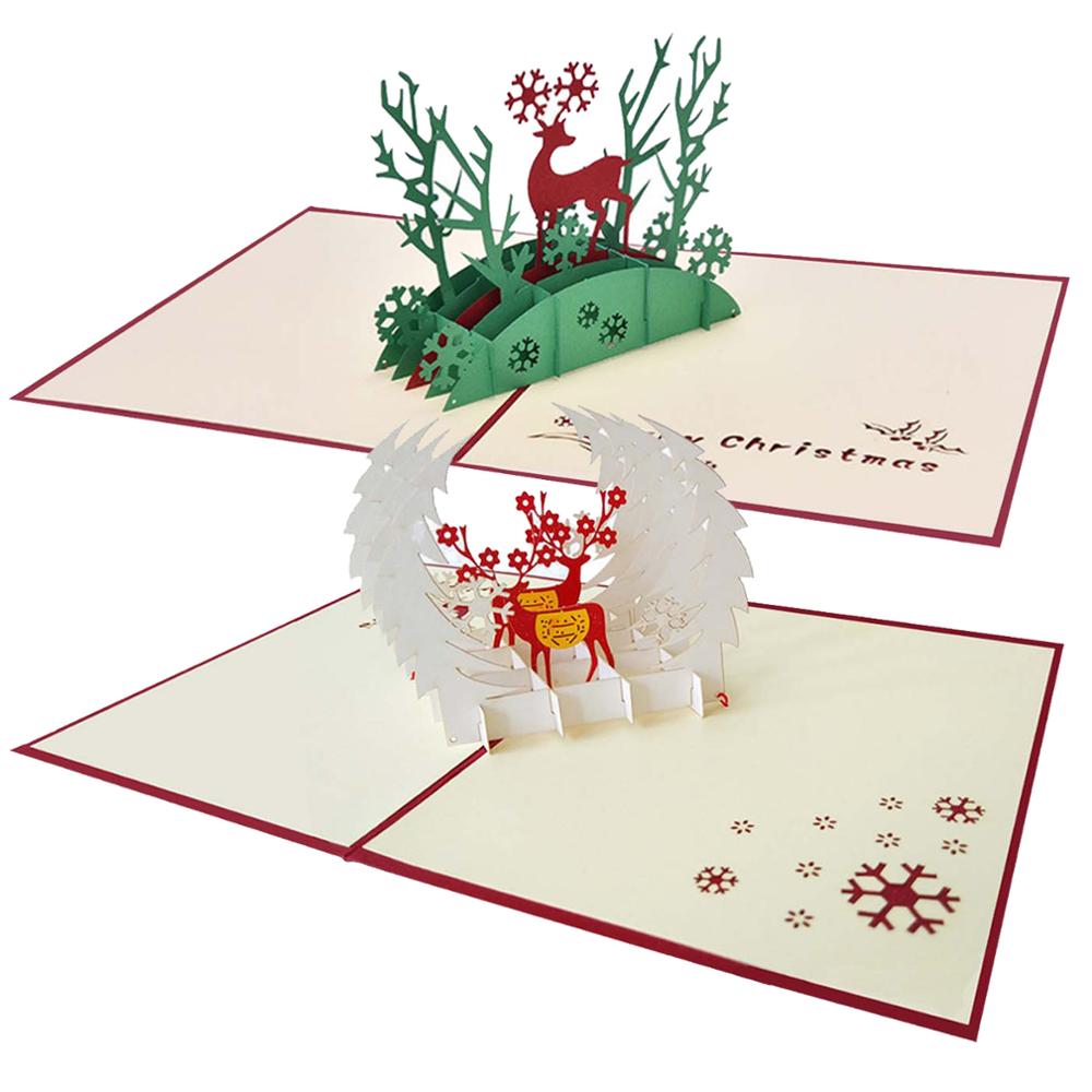 2pcs Santa Cards Christmas Greeting Cards 3D Pop Up Party Invitations Year Greeting Card Anniversary Postcard: Style 3