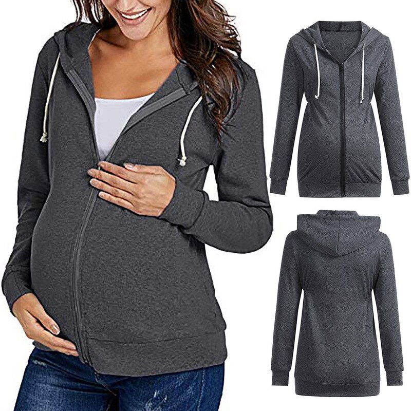 Chaqueta con capucha de maternidad para mujer, ropa de abrigo para mujer, suéter de manga larga, Color sólido, camisa para mujeres embarazadas, abrigos para embarazadas