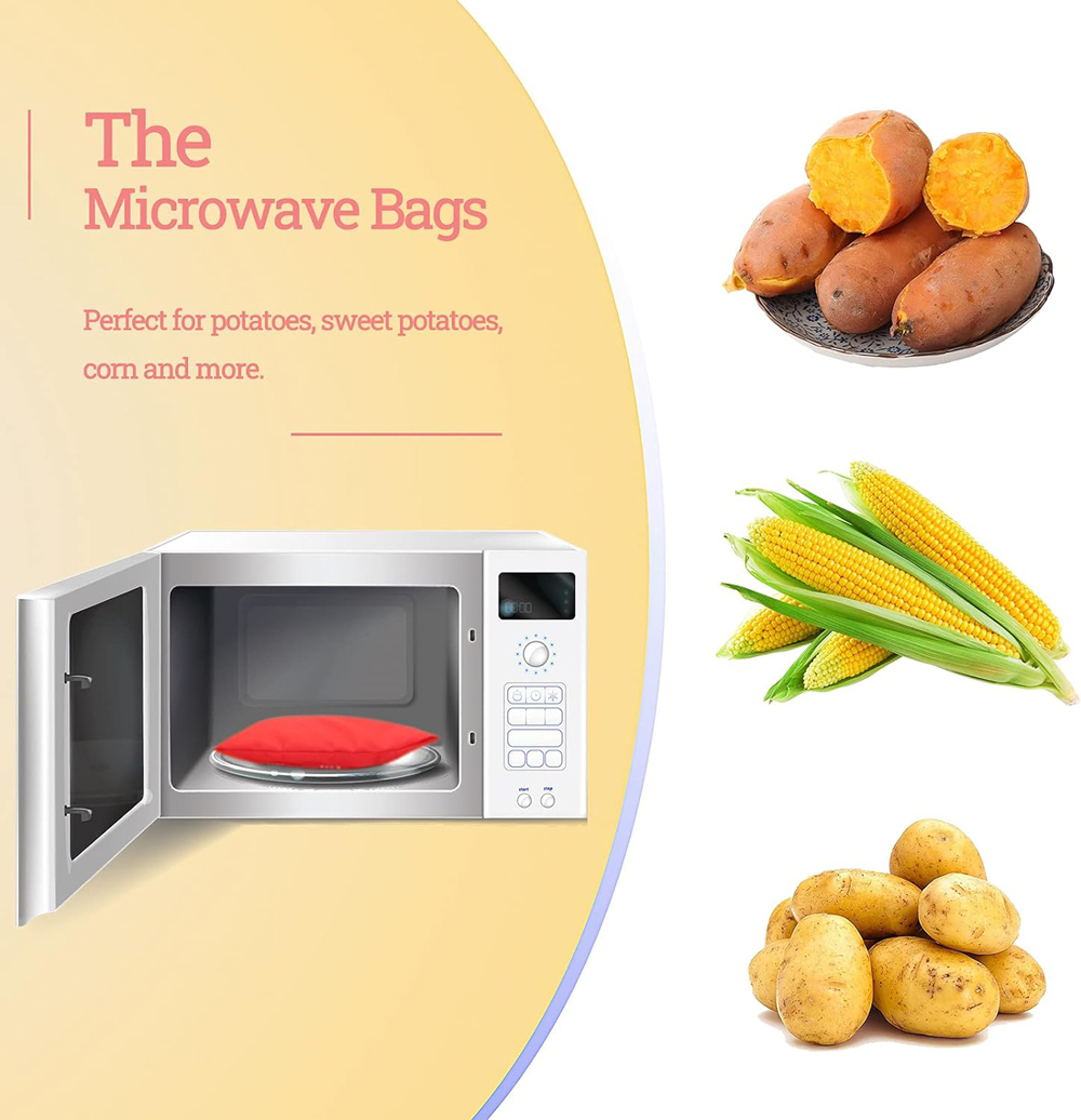 Bolsa de patatas para microondas, bolsa reutilizable para cocinar patatas en microondas exprés, cocina de patatas al horno, patatas perfectas, bolsa roja para hornear de 4 minutos