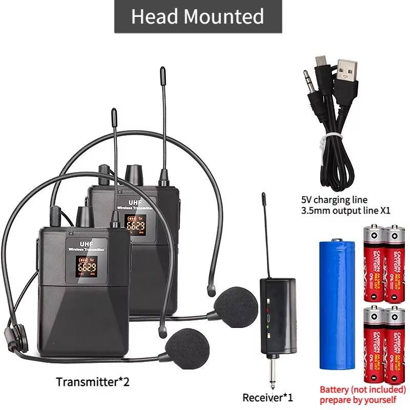 UHF Wireless Headset Microphone with Transmitter Receiver LED Digital Display Bodypack Transmitter for Teaching Live Performance: Orange