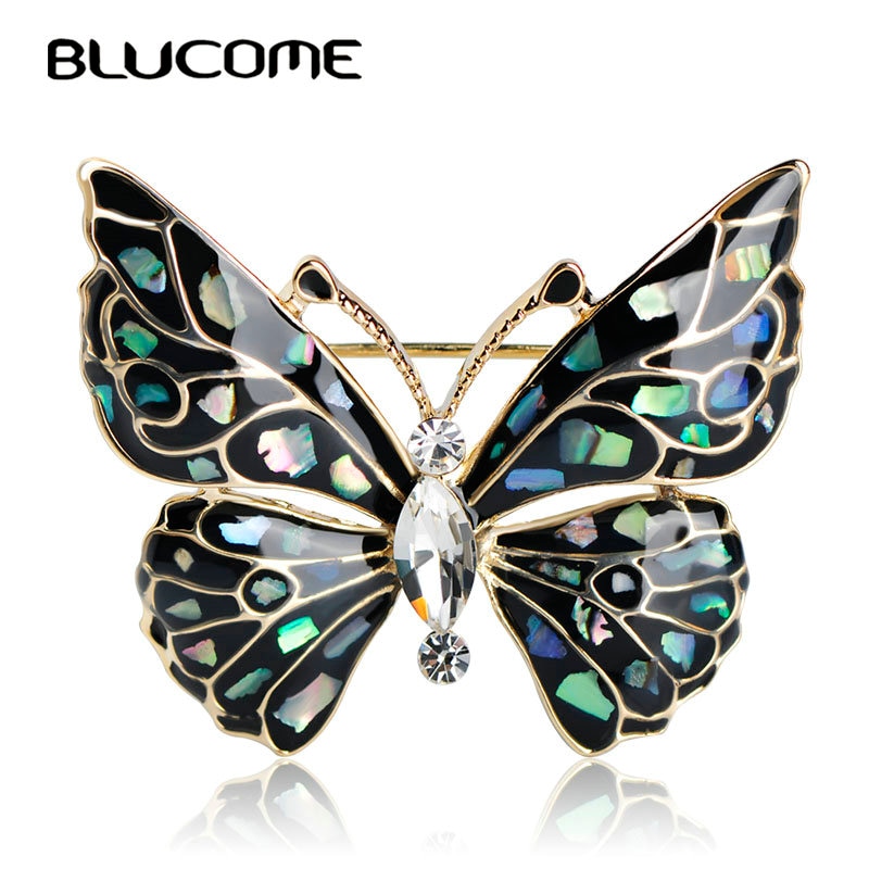 Blucome Blue Butterfly Brooch Clothes Accessories Gold-color Abalone Shell Insect Brooches Jewelry Pins For Suit Dress