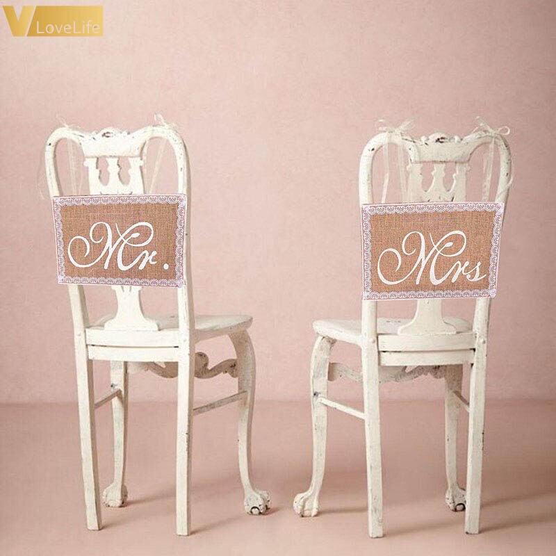 2 pièces/ensemble toile de Jute | Mr & Mrs, drapeau en lin dentelle naturelle, accessoire pour décoration de mariage rustique Vintage 23x18cm
