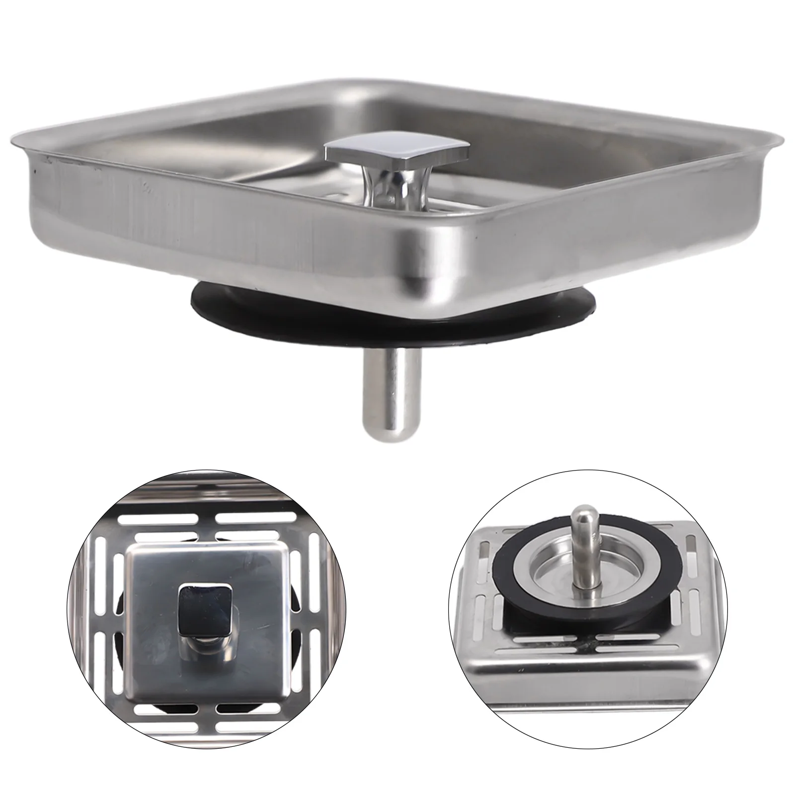 Square Stainless Steel Kitchen Sink Strainer Drainer Post Stopper Waste Plug Waste Plug Sink Filter Basin Sink Drain