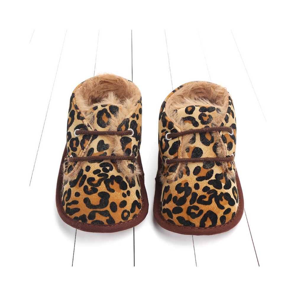 Winter Infants Shoes Plush Sneaker Walking Soft-Soled Non-Slip Leopard Zipper Birthday Unisex Shoes: E / 3-5 Months