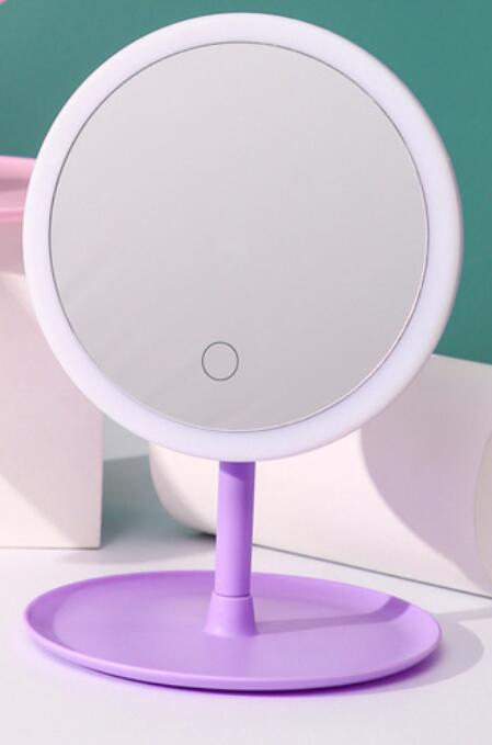 MIROIR DE MAQUILLAGE À LED Avec Lumière dames Maquillage Lampe Avec Rangement de bureau Rotatif Miroir Cosmétique De Forme Ronde Miroirs De Noël: Purple tricolor Led
