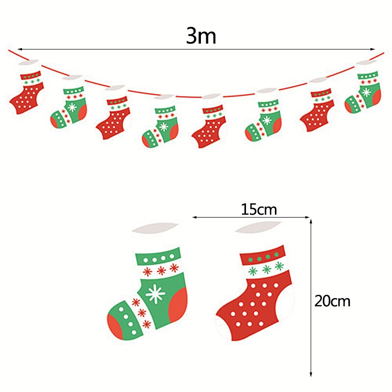 3m Länge Santa Claus Weihnachten Baum Zauberstab Hängen Papier Girlande Weihnachten Baum Dekoration Elch Socken Sterne freundlicher Frohe Weihnachten Banner: G12 Weihnachten Socken