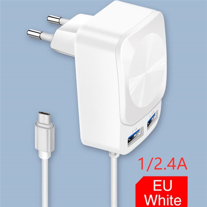 2.4A USB LED Mobile Phone Charger With MICRO Cable Travel Charger With Illuminated Charging Head: 1A 2.4A EU WHITE