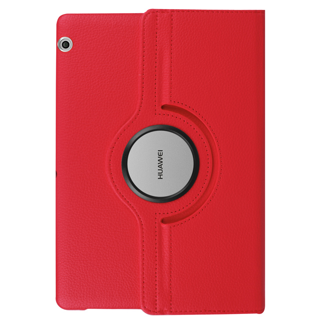 360 Rotating Case for Huawei MediaPad T5 10 AGS2-W09/L09/L03 10.1 Tablet Funda Stand PU Leather Flip Cover for Huawei T5 10 Case: Red