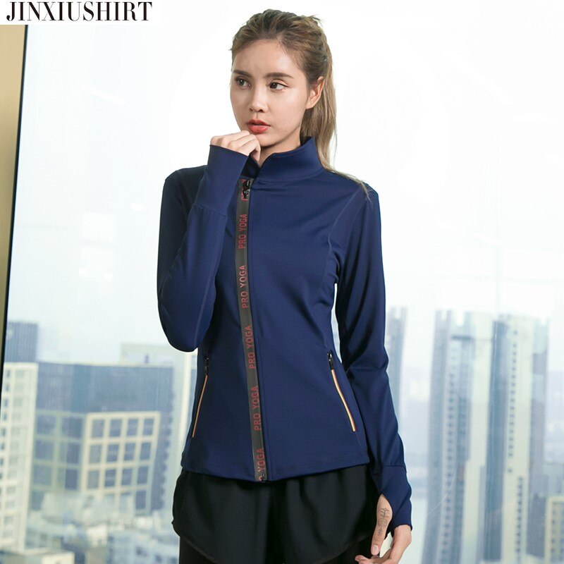 Jinxiushirt kvinder sport jakke hurtig tør langærmet løb gym sweatshirt klud fitness lynlås jakke overtøj chaquetas