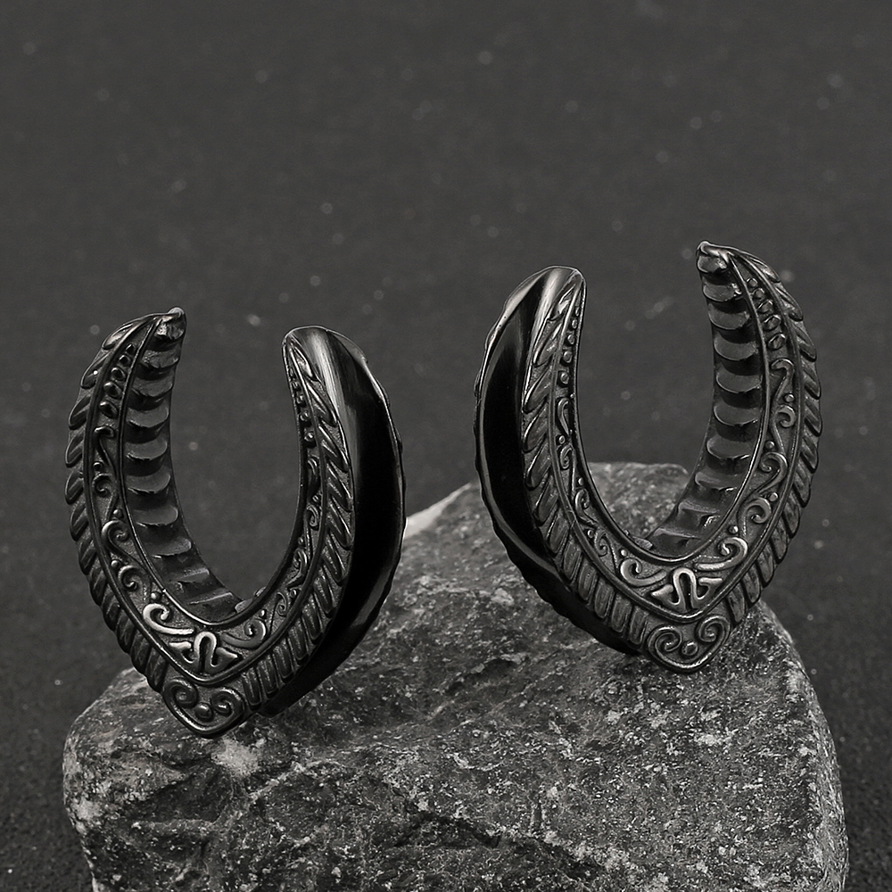 Twolobes 2 STUKS Vintage Zadel Oor Tunnels Stekkers 316 Rvs Expander Meters Brancards Piercing Lichaam Sieraden Mode: Black / Rhodium Plated
