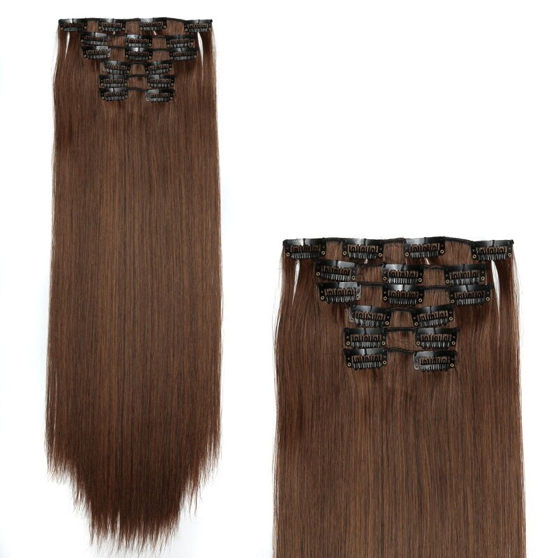 Cheveux de charme 24 pouces longue Extension de cheveux raides 6 pièces/ensemble 16 Clips haute température pince à cheveux synthétique dans l'extension de cheveux: 4/30 #
