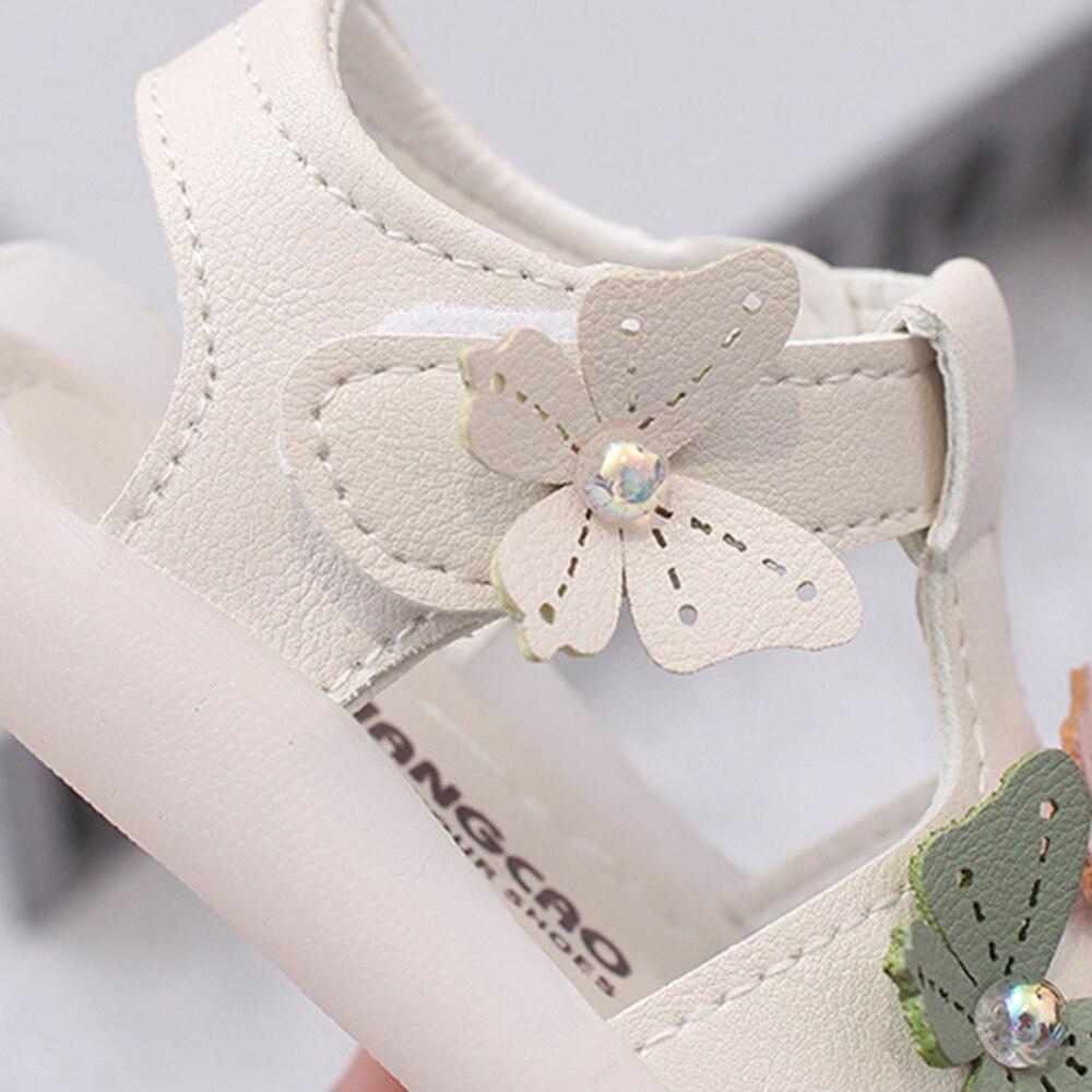 Sandalias de goma antideslizantes para niñas pequeñas, zapatos de verano, con punta de mariposa, de princesa, primeros pasos