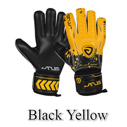 JANUS Soccer Goalkeeper Gloves With Finger Protection Thickened 4mm Latex Football Goalie Gloves Goal keeper Gloves: Black Yellow / 10