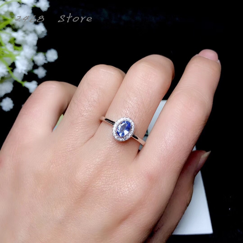 natural tanzanite ring, 925 silver inlaid natural tanzanite women's ring, simple, small and cute