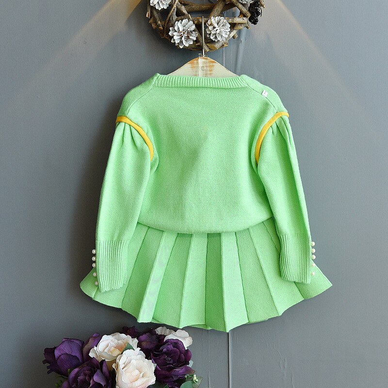 Conjunto de ropa para niños y niñas, suéteres para niñas pequeñas, suéter de punto, falda superior, 2 piezas, ropa de invierno