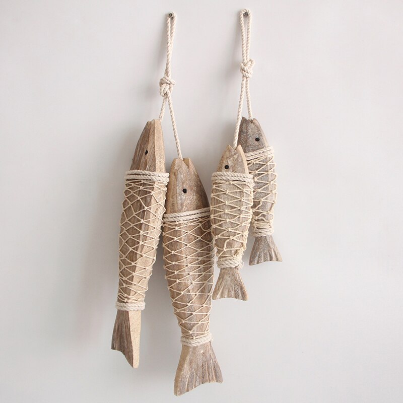 Naturlig træ fisk ornament bar væg hængende træ fisk dekorationer kyst håndlavede fisk dør