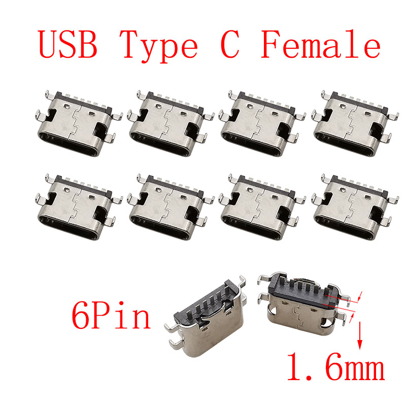 Connecteur USB Type C 2/6/16/24 broches, prise femelle, Port de chargement, SMD SMT PCB, soudure, bricolage, réparation, connecteurs de prise USB-C type-c, 10 pièces: Orange