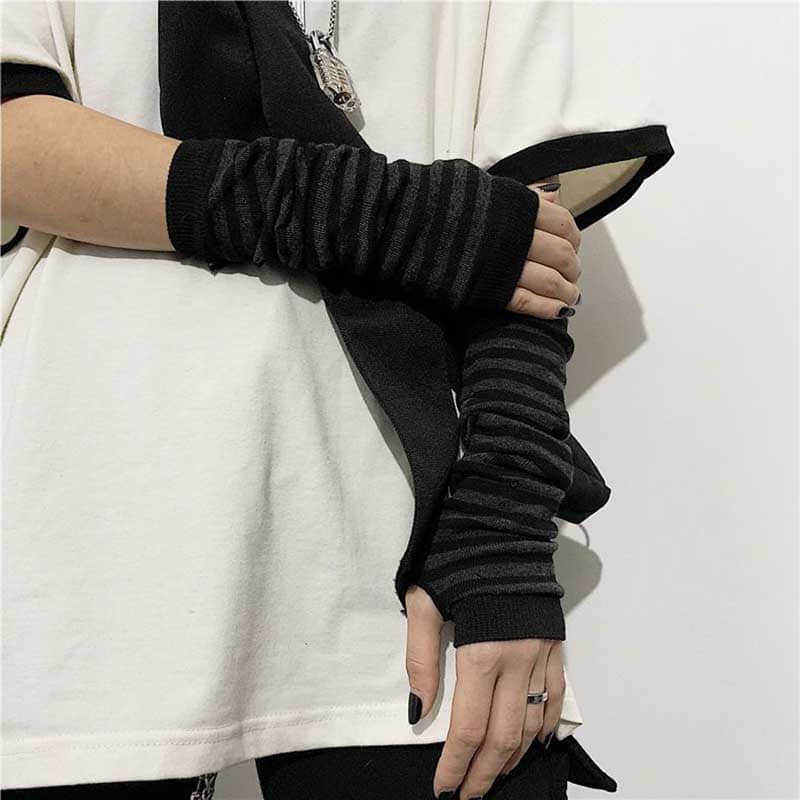 Noir Punk longs gants sans doigts manchette femmes hommes Ninja Sport extérieur Hip-hop gants coude mitaines Cool Stretch hiver bras plus: Black