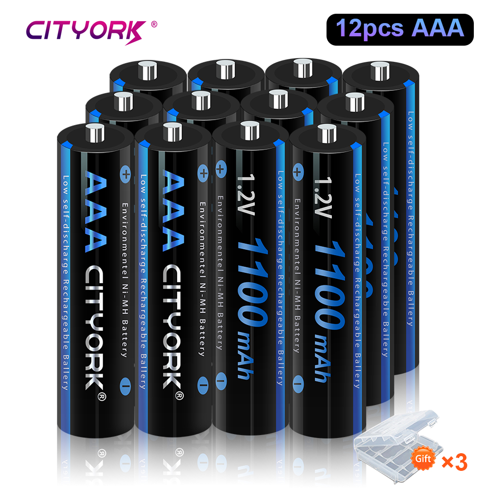 CITYORK-pilas recargables de 1,2 V, AAA, 1100mAh, NI-MH, 3A, 4 ranuras, LCD, USB, cargador de batería recargable de 1,2 V, AA, AAA: Blanco