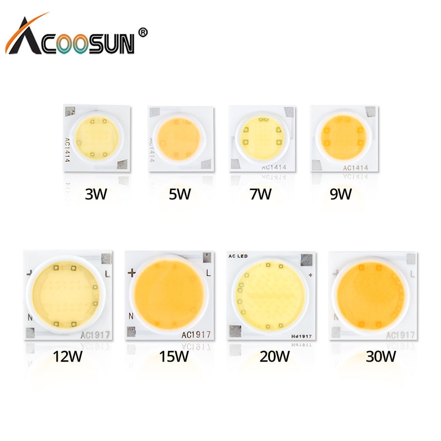220 Volt Led Chip 220v Ceramics Cob LED Matrix Lights Diode Array High Power Lamp 3W 5W 7W 9W 20W 30W Smart IC No Need Driver
