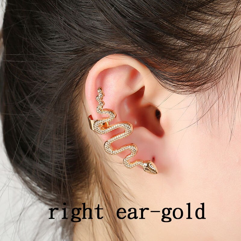 snake earring Rock Style Animal Ear Cuff Zinc Alloy Snake Earcuffs Party Jewelry Accessories Left Right Clip Earrings: right ear gold