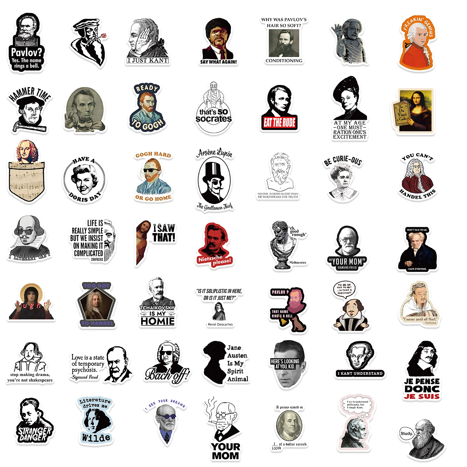 50Pcs World Philosophy Writers and Celebrities Stickers Paintings DIY Waterproof Stickers Decorate Laptop Guitar Skateboard
