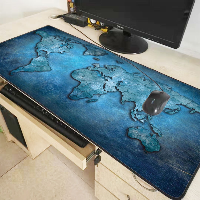 Mairuige World Map Gaming Mouse Pad with Stitched Edges Non-Slip Rubber XXL Locking Edge Mousepad Computer PC Keyboard 900*400mm