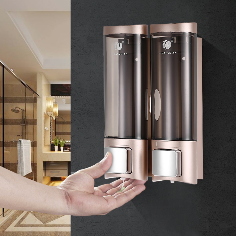 CHUANGDIAN Manual Soap Dispenser 200mlx2 Wall Mount Liquid Shower Gel Dispenser Hand Cleanser for Bathroom Restroom Hotel
