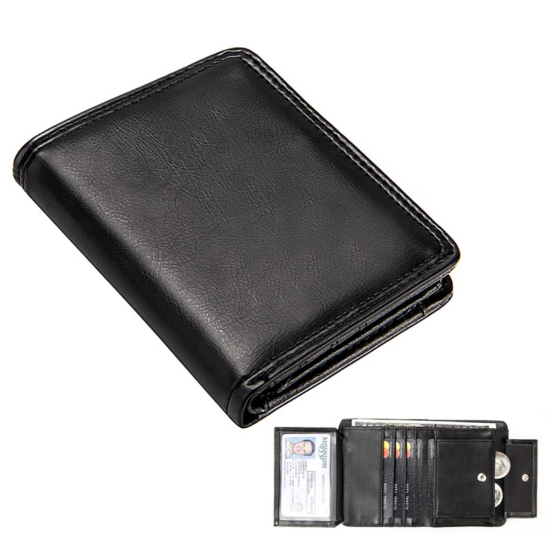 Cartera de lujo de cuero sintético para hombre, billetera masculina de cuero sintético, con tarjeteros pequeños y plegables, monedero de negocios: 8193 Black