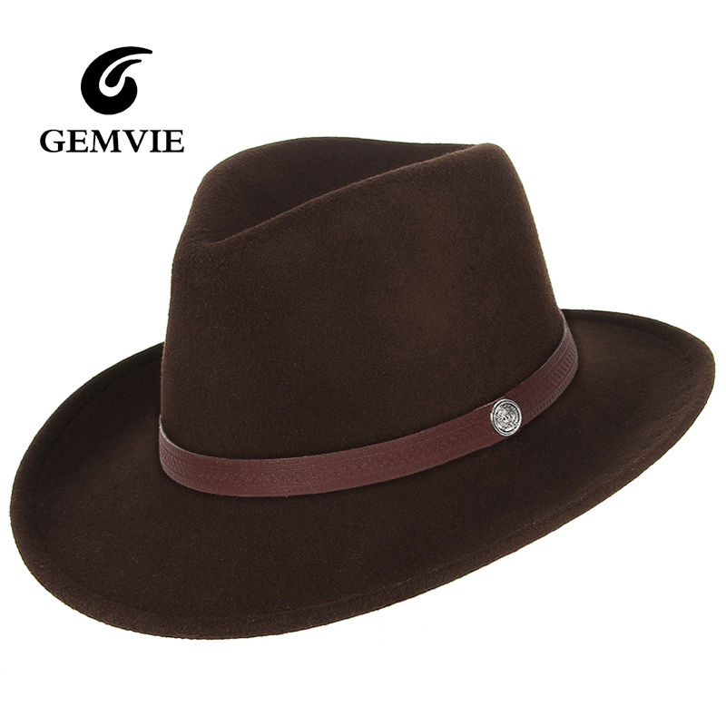mujeres hombres sombreros de fieltro sombrero de vaquero occidental señora Sombrero Hombre pieza de Metal decoración vaquera Jazz gorras de sol tamaño 57CM