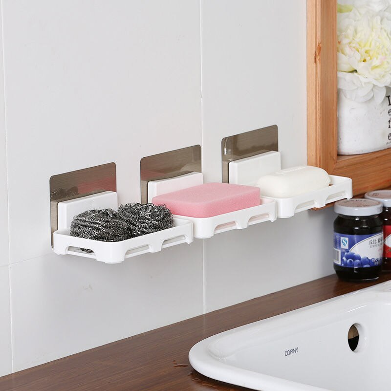 Soap Dishes Drain Wall Mounted Soap Sponge Holder Storage Rack Bathroom Organizer Soap Draining Holder Kitchen Hanging Soap Box