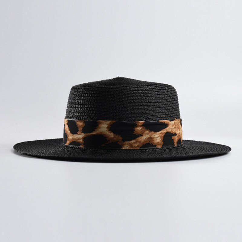 Unisex Papier Stro Hoed Brede Rand Schipper Hoeden Luipaard Lint Zonnehoed Voor Vrouwen Man Zomer Strand Hoed Kentucky Derby cap Panama Hoed