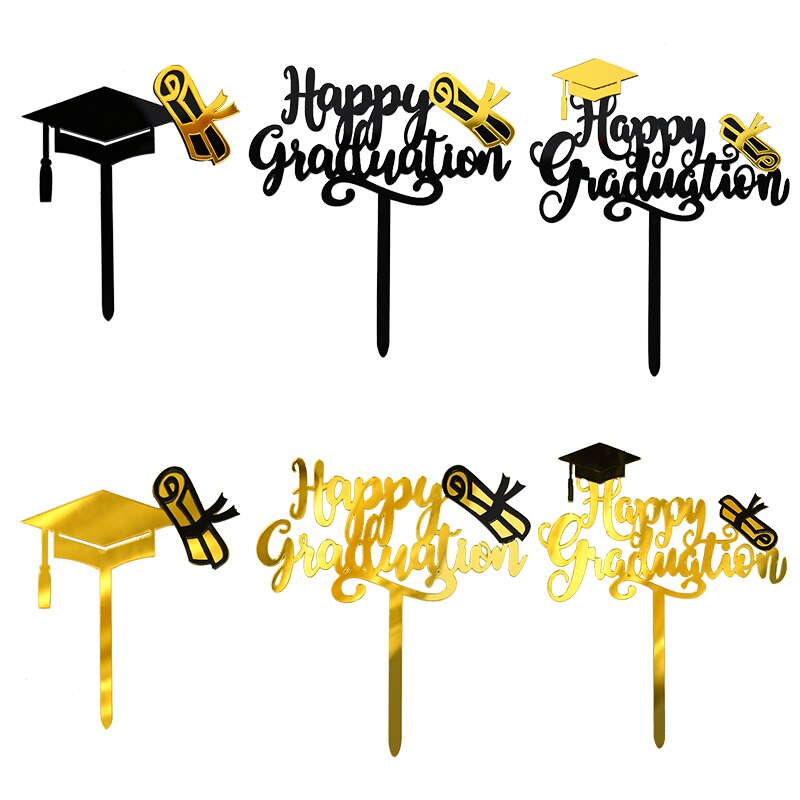 3Pcs Happy Graduation Acryl Cake Toppers Goud Zwart Congrats Grad Cake Topper Voor Klasse Van 2022 College Vieren Party decor