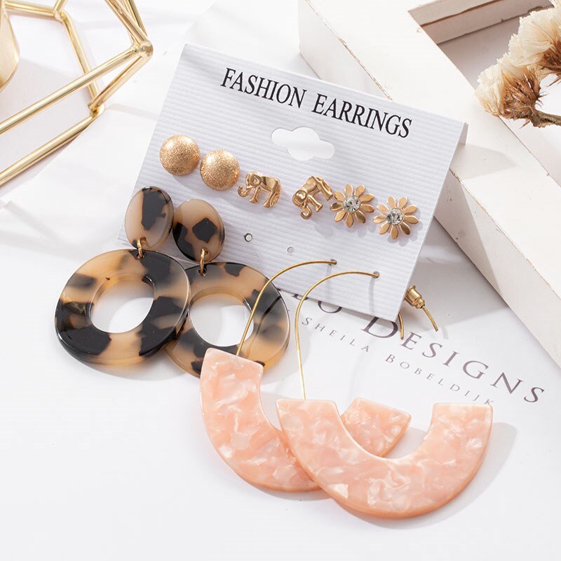 Grandes boucles d'oreilles géométriques en acrylique pour femmes, ensembles de perles, accessoires tendance, bijoux,: Gold 973