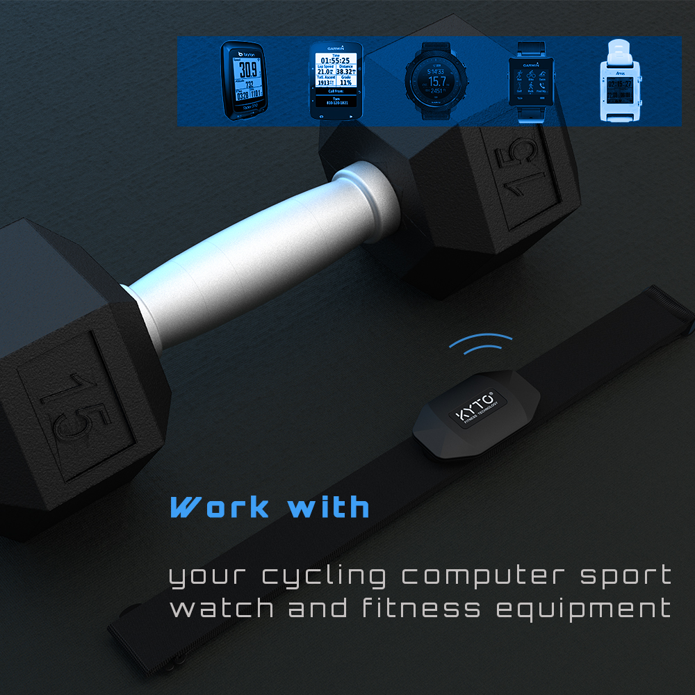 KYTO – moniteur de fréquence cardiaque, sangle de poitrine, Bluetooth 4.0 ANT, capteur de Fitness, Compatible avec ceinture Wahoo Polar Garmin