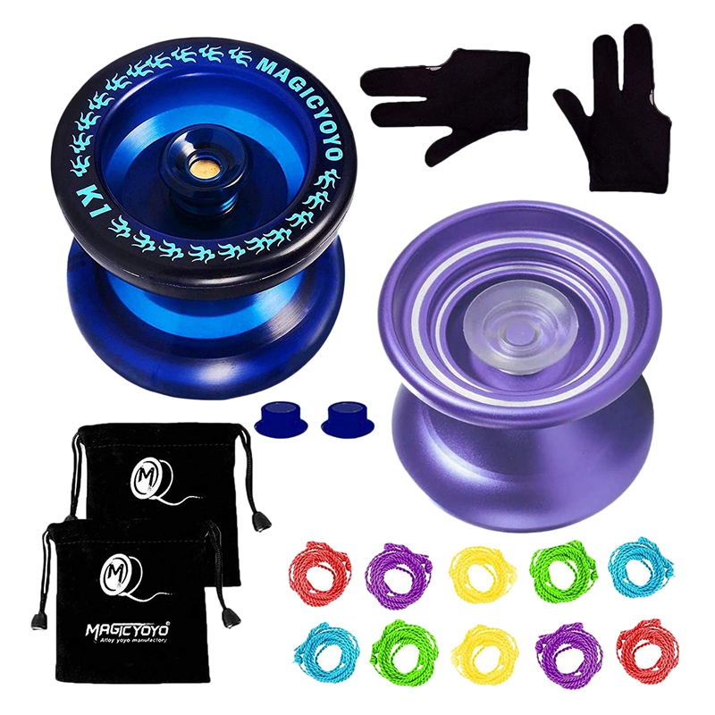 Magicyoyo  k1 blaue +k7 lila responsive kinder-anfänger-jojos, robustes abs-jojo & legierungs-jojo mit taschen, handschuhen und schnüren: Default Title